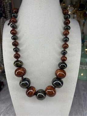Ceramic Beaded Necklace Ribbon Tie Adjustable Glazed Bead Jewelry